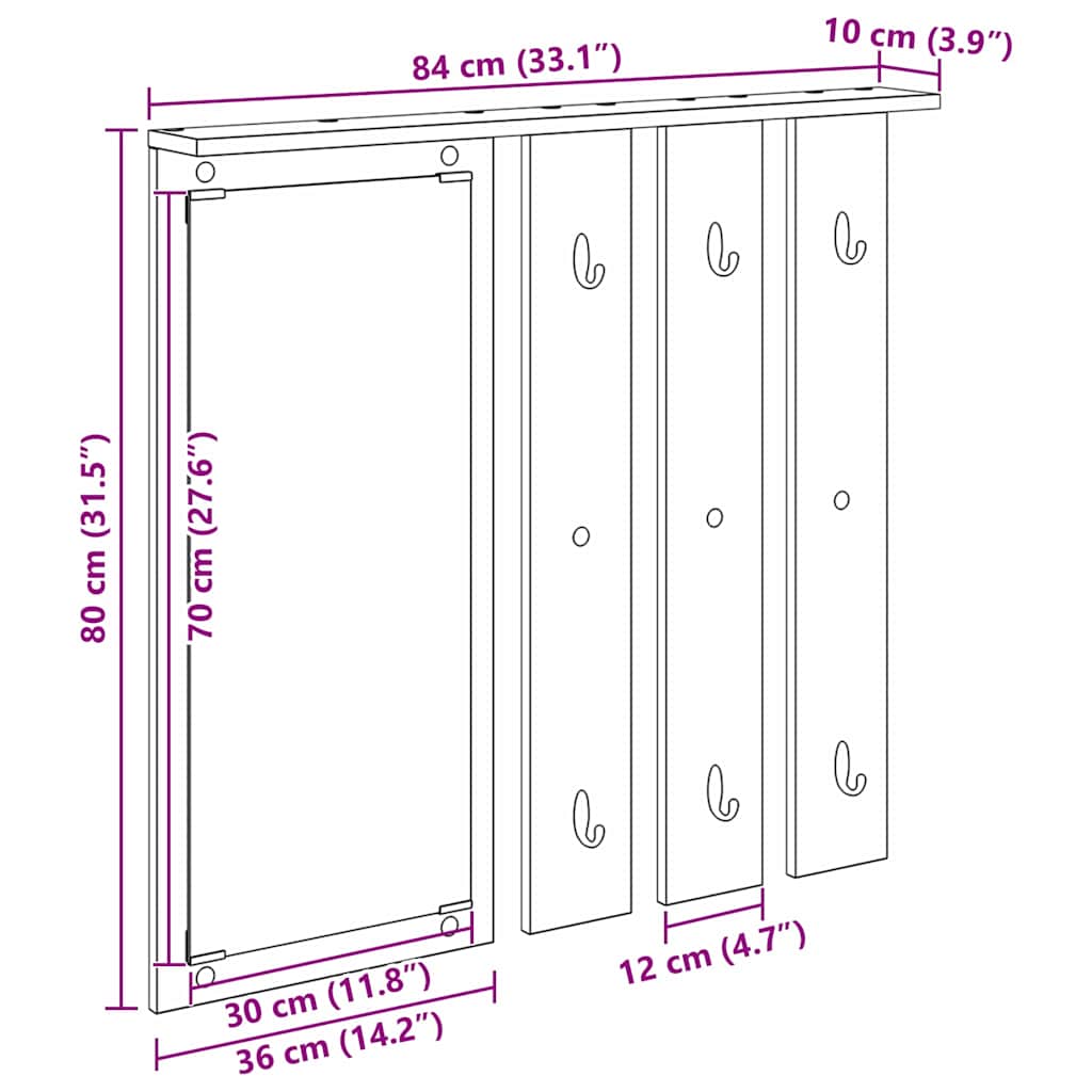 Τοίχου Κρεμάστρα με ράφι Επιτοίχιο Sonoma Δρυς 84 x 10 x 80 εκ. - Pakobazaar