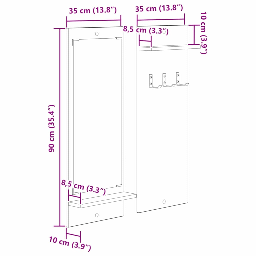 Τοίχου Κρεμάστρα Λευκό 70 x 10 x 90 εκ. Επεξεργασμένο ξύλο - Pakobazaar