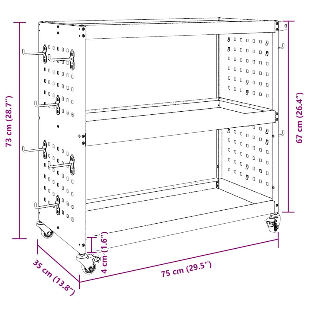 Καρότσι εργαλείων με ράφι Ελιά Πράσινη 75 x 35 x 73 εκ.