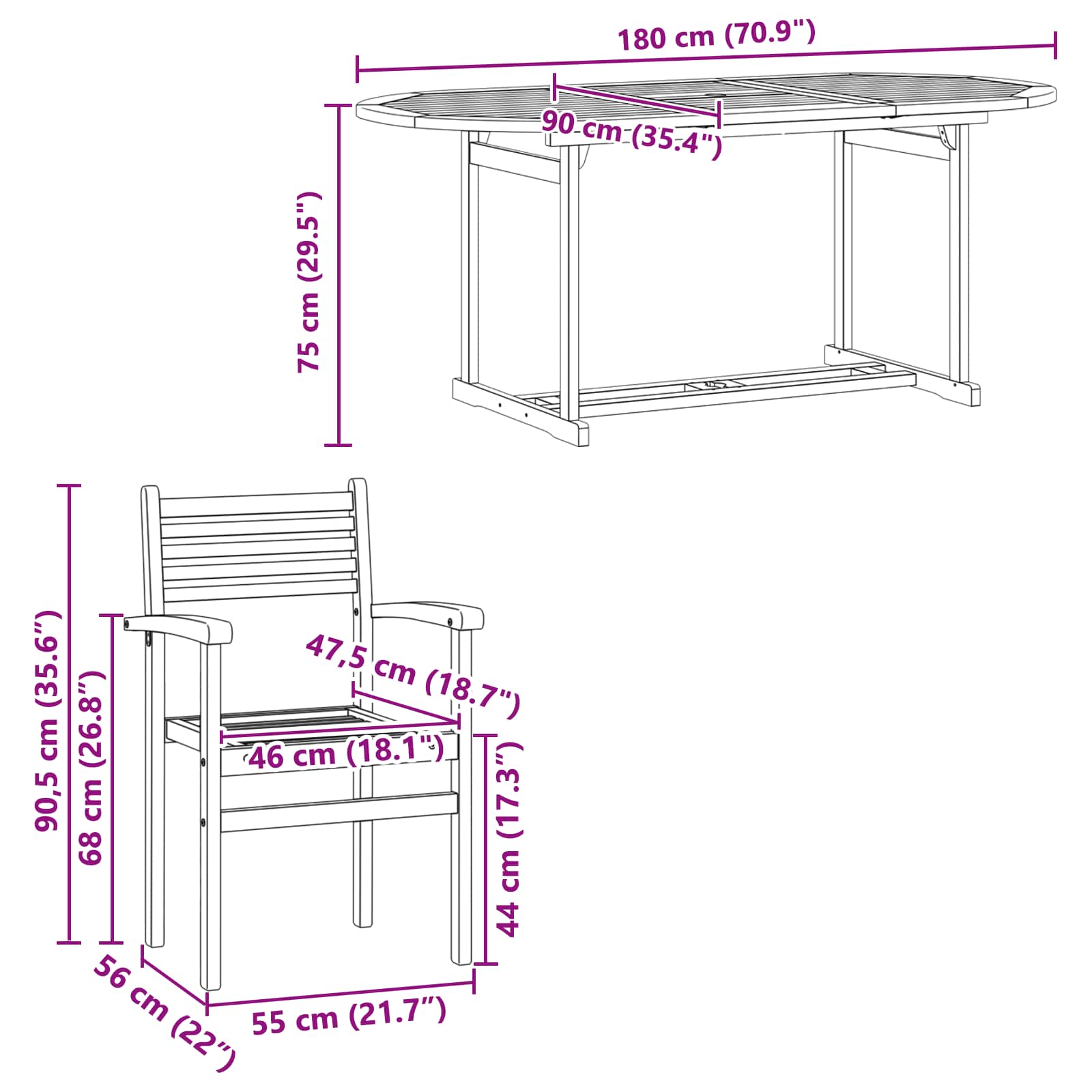 Σέτ φαγητού για κήπο 7 pcs Καφέ Στερεό Ξύλο Τίκ - Pakobazaar