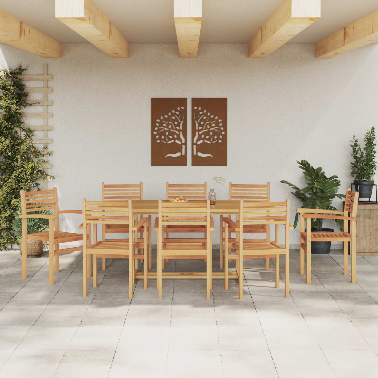 Σέτ φαγητού για κήπο 9 pcs Καφέ Στερεό Ξύλο Τίκ