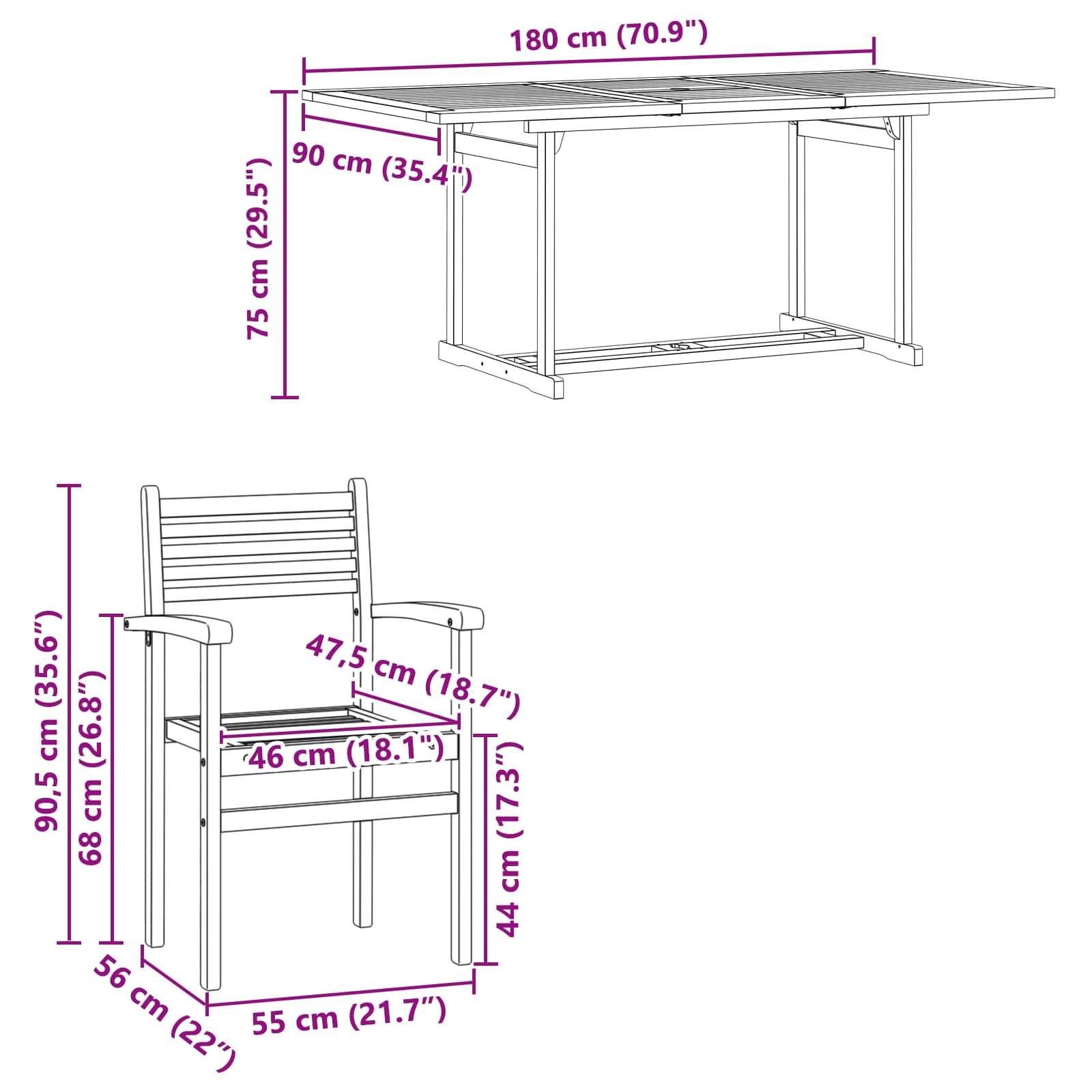 Σέτ φαγητού για κήπο 7 pcs Καφέ Στερεό Ξύλο Τίκ - Pakobazaar