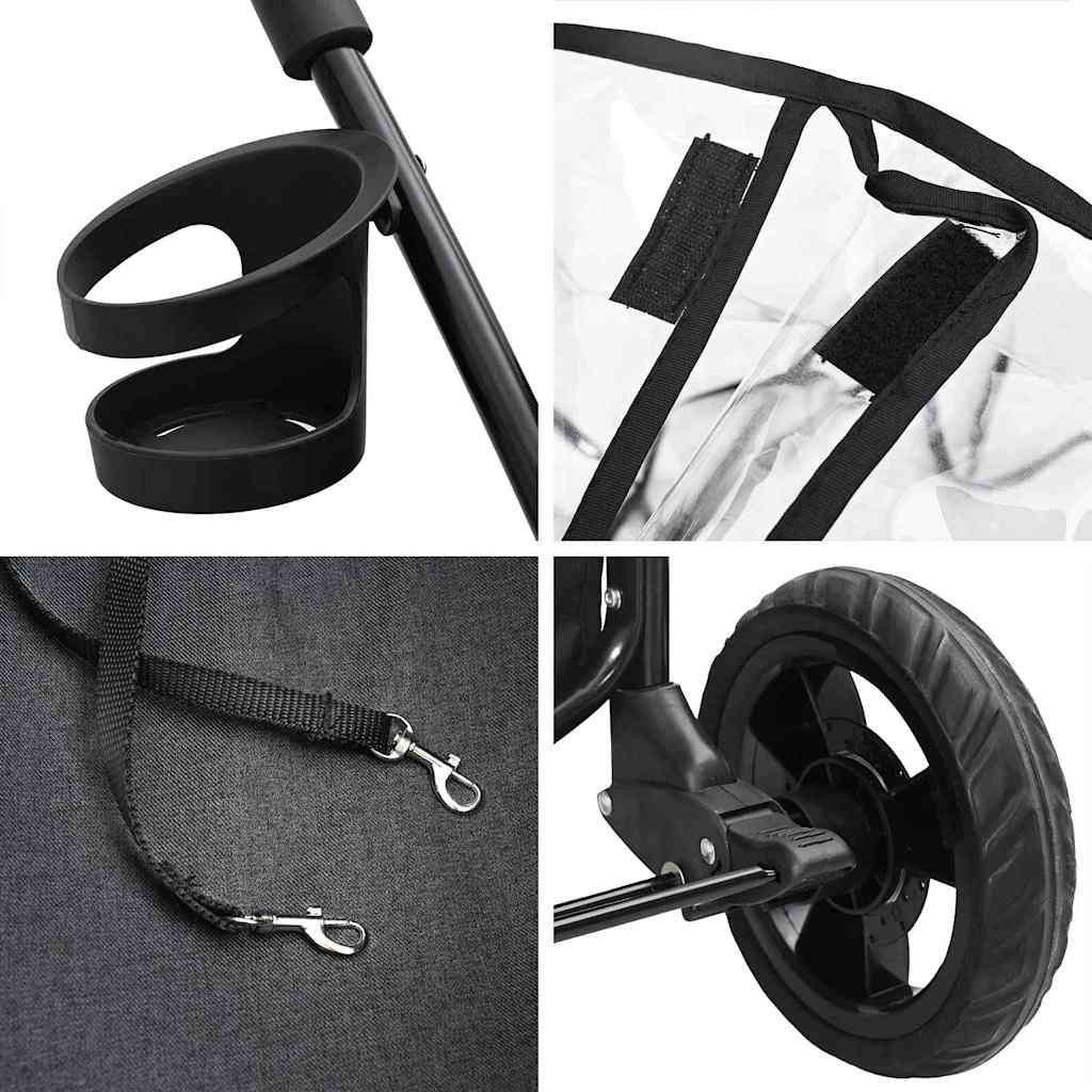 Αναδιπλούμενο Καροτσάκι Κατοικίδιων Μαύρο 78 x 54 x 101 εκ. - Pakobazaar