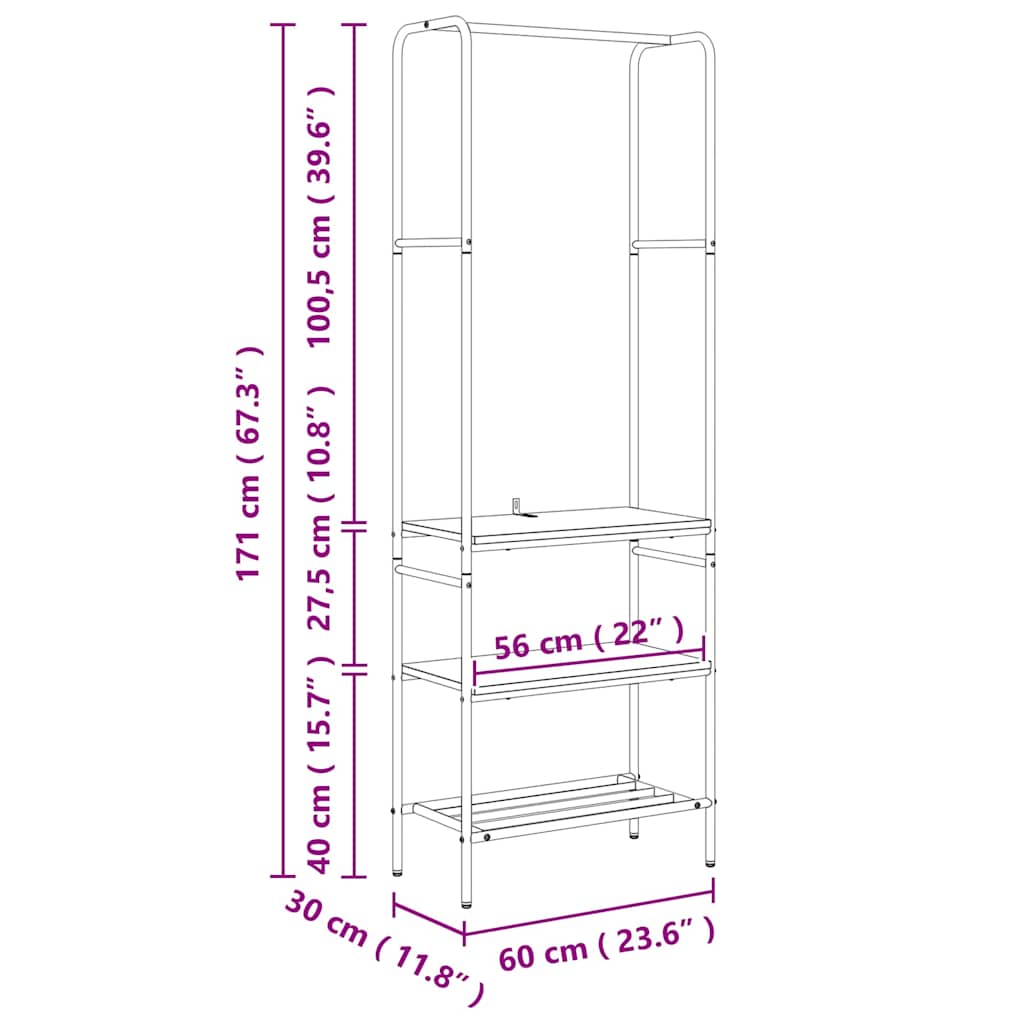 Ράφι Ρούχων Γκρι sonoma 60 x 30 x 171 εκ Επεξεργασμένο ξύλο