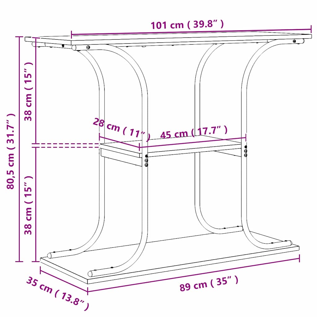 Τραπέζι κονσόλας με ράφι Μαύρη Οξυά 101 x 35 x 80,5 εκ - Pakobazaar