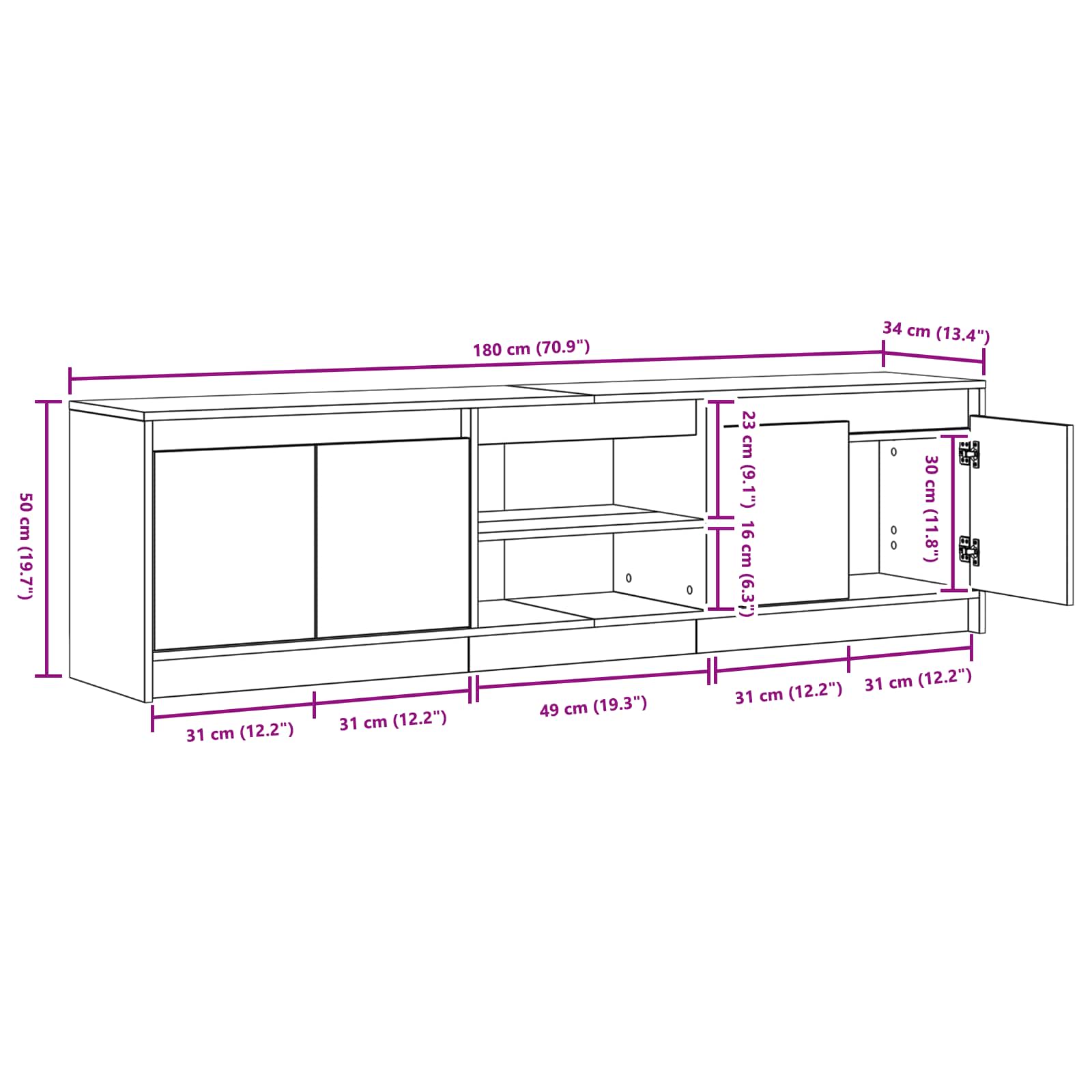 Μονάδες TV 2 pcs Μαύρο 180 x 34 x 50 εκ Επεξεργασμένο ξύλο - Pakobazaar