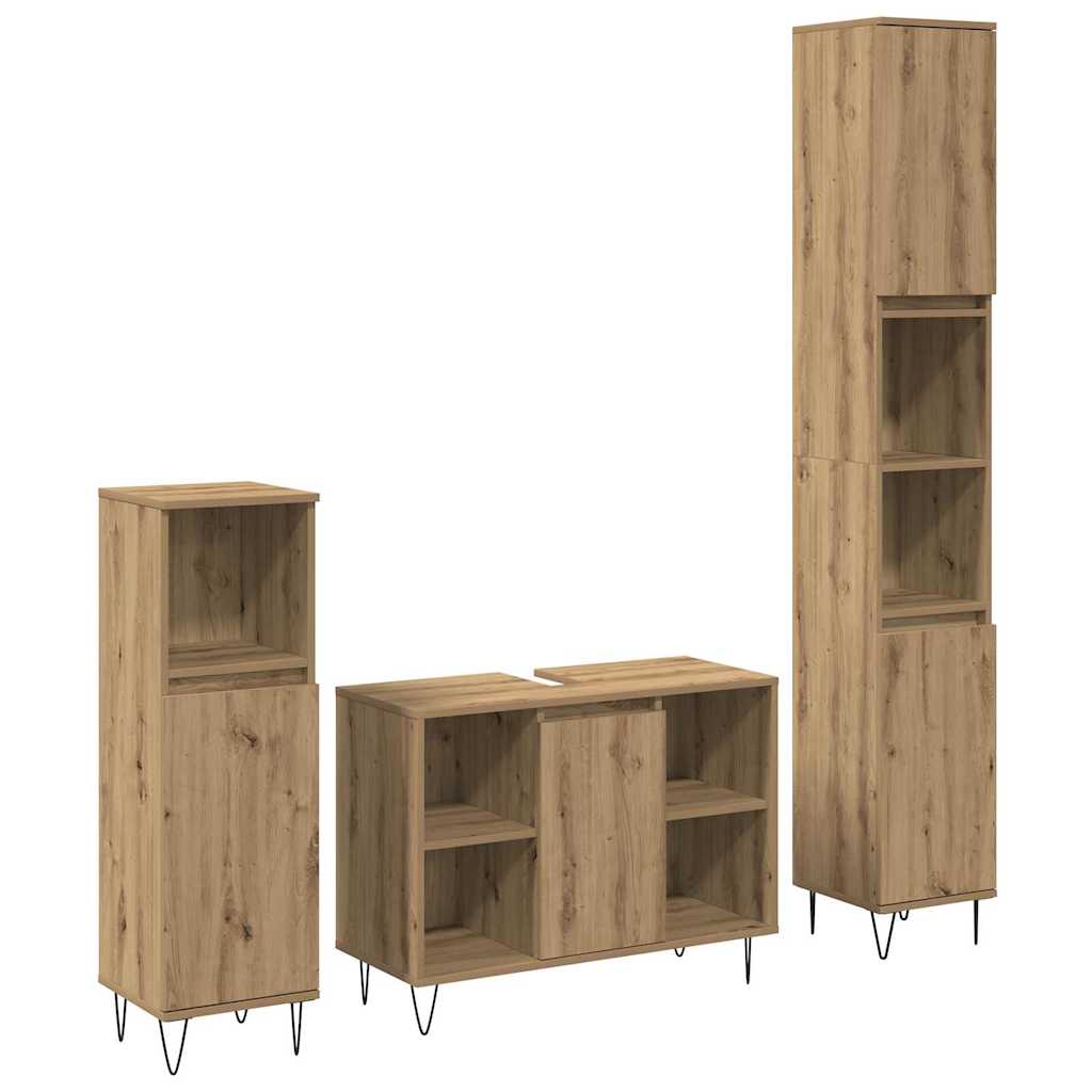 Σετ Επίπλων Μπάνιου 3 pcs Artisan Oak Επεξεργασμένο ξύλο - Pakobazaar