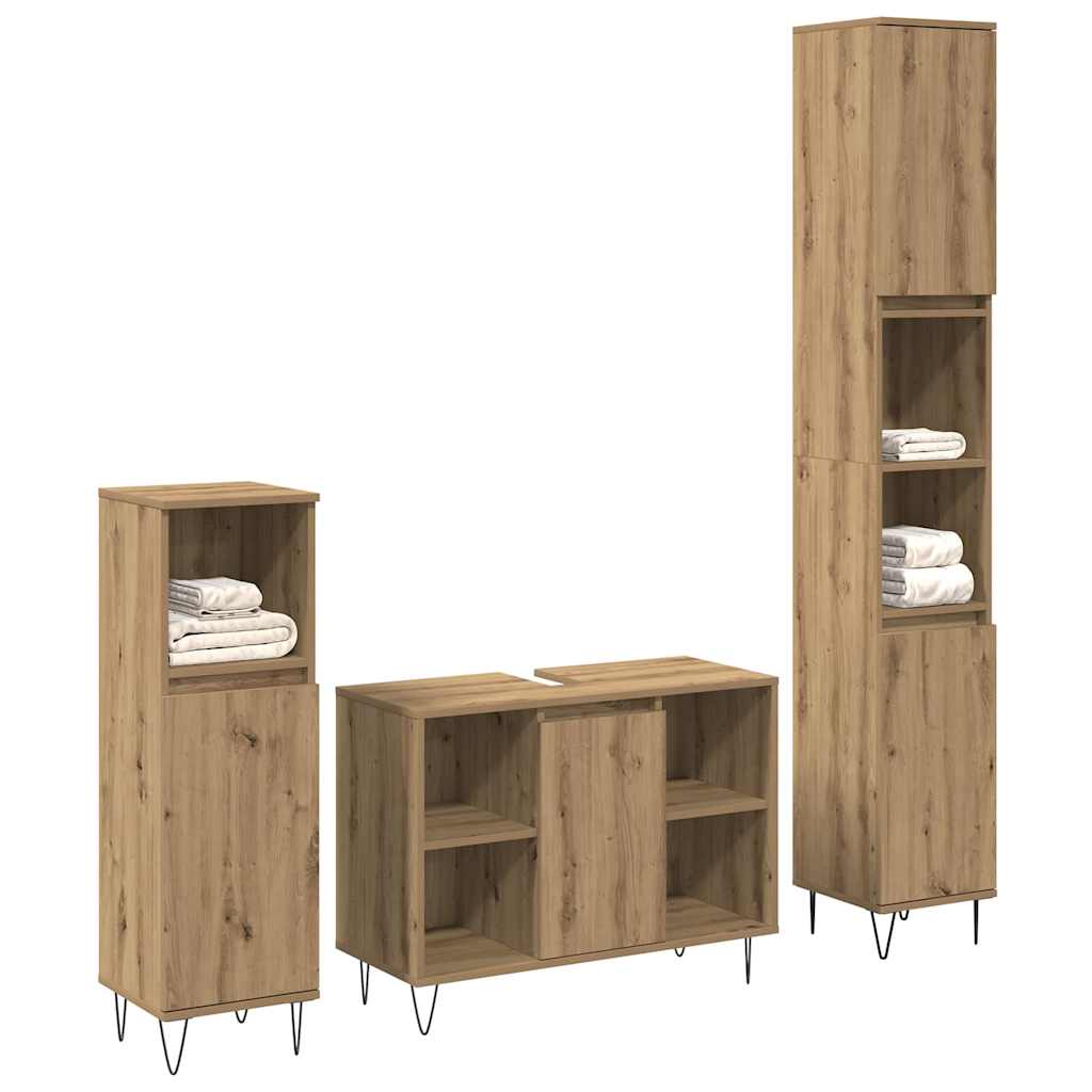 Σετ Επίπλων Μπάνιου 3 pcs Artisan Oak Επεξεργασμένο ξύλο - Pakobazaar