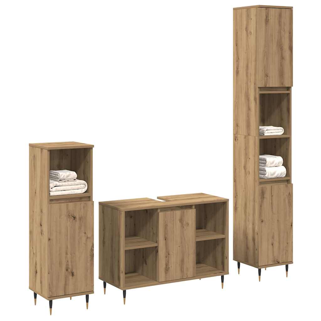 Σετ Επίπλων Μπάνιου 3 pcs Artisan Oak Επεξεργασμένο ξύλο - Pakobazaar