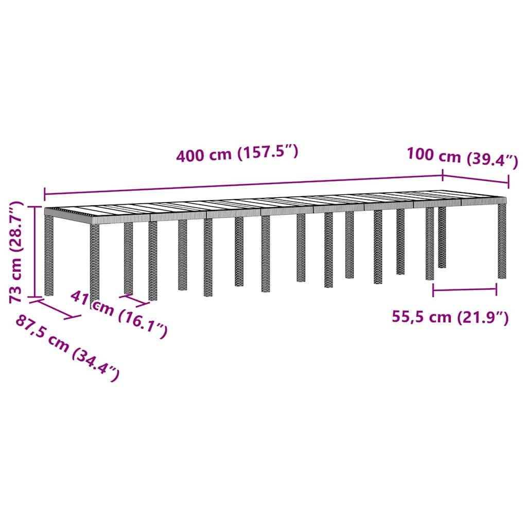 Τραπέζι Κήπου Ανοιχτό γκρι 400 x 100 x 73 εκ. συνθετικό ρατάν - Pakobazaar