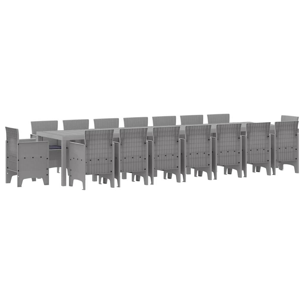 Σετ Τραπεζαρίας Κήπου με Μαξιλάρια 17 pcs Ανοιχτό γκρι PP