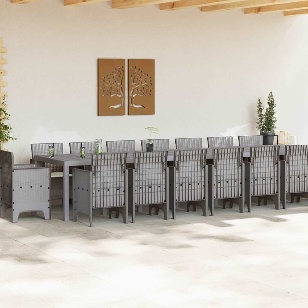 Σετ Τραπεζαρίας Κήπου με Μαξιλάρια 17 pcs Ανοιχτό γκρι PP