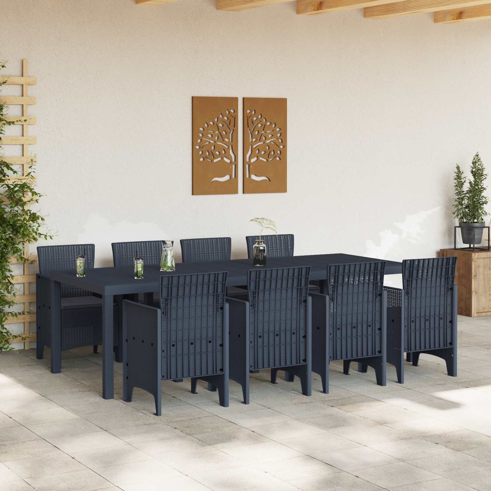 Σέτ φαγητού για κήπο 9 pcs Ανθρακί Πολυπροπυλένιο - Pakobazaar