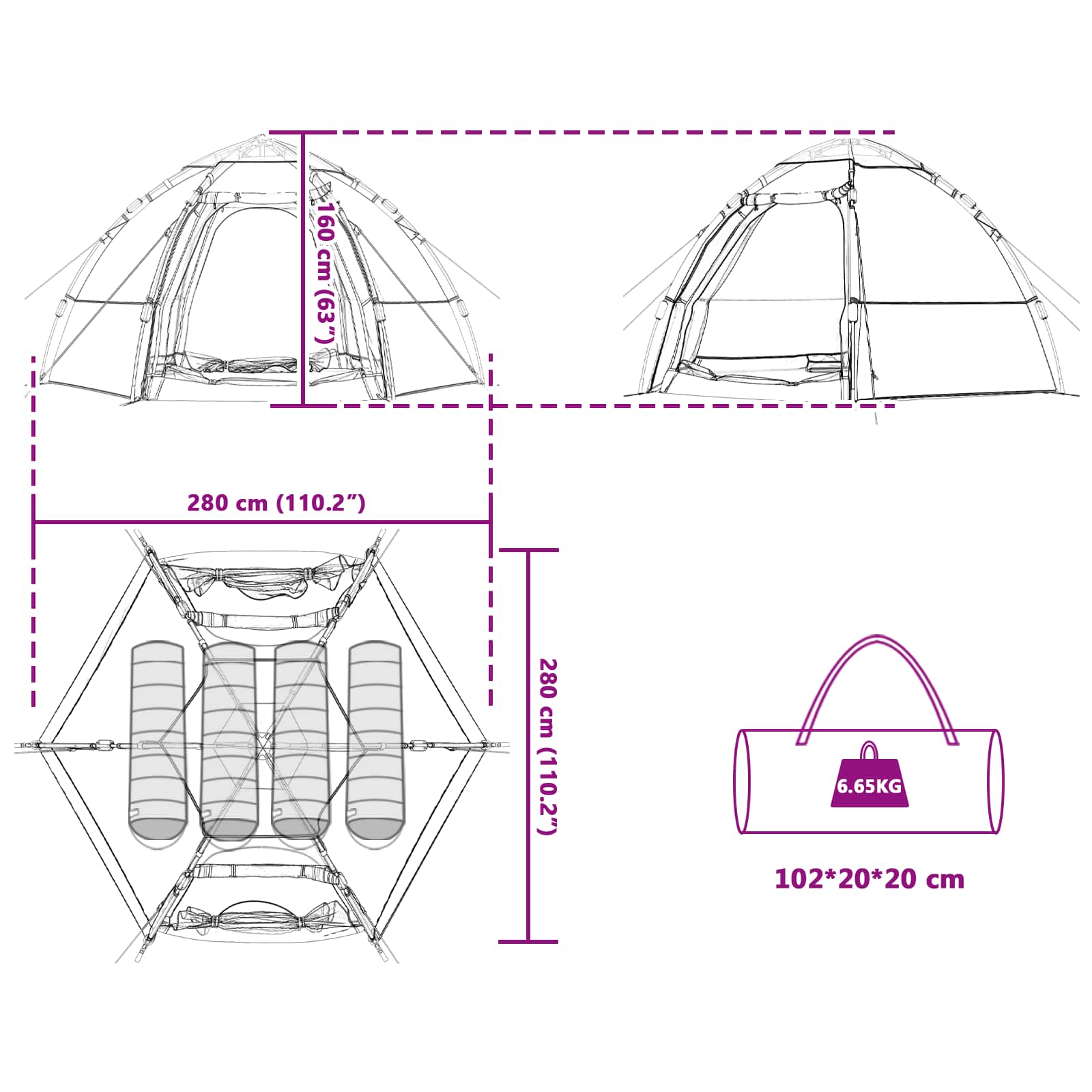 Άμεσο Σκηνίδιο με Κάλυμμα Βροχής 4 Ατόμων Γρήγορης Απελευθέρωσης - Pakobazaar