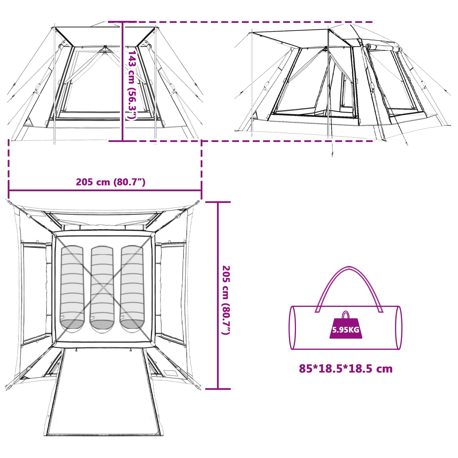 Αυτόνομη σκηνή με αδιάβροχη επικάλυψη για 3 άτομα με γρήγορη απελευθέρωση - Pakobazaar