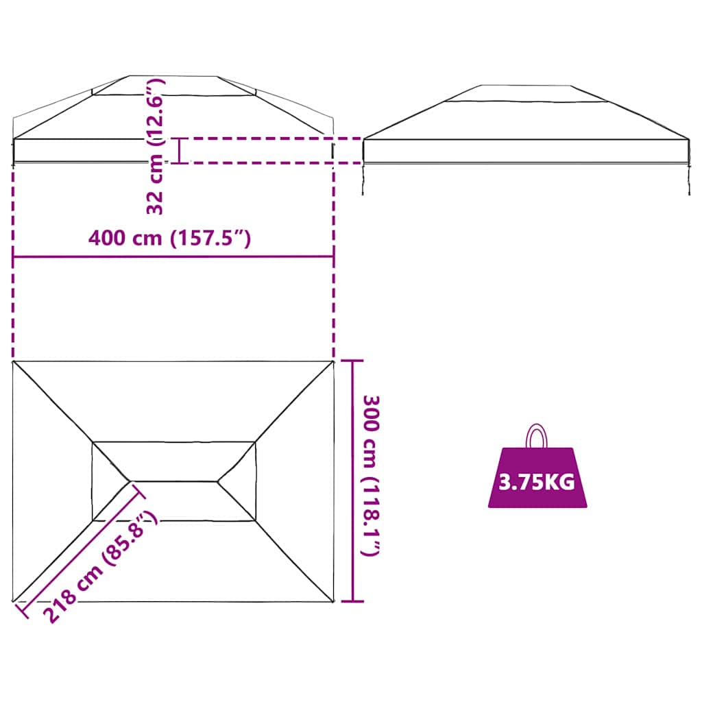 Αντικατάσταση Κάλυψης Γκαζebo Διαφανές 400 x 300 x 32 εκ PVC - Pakobazaar