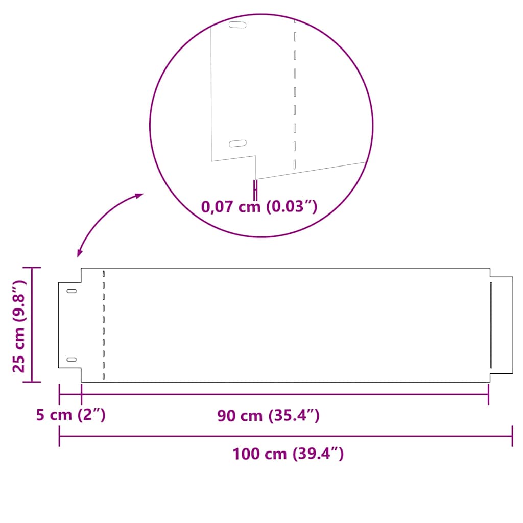Περιγράμματα γκαζόν 5 pcs Ασημί 100 x 25 x 0,07 εκ.