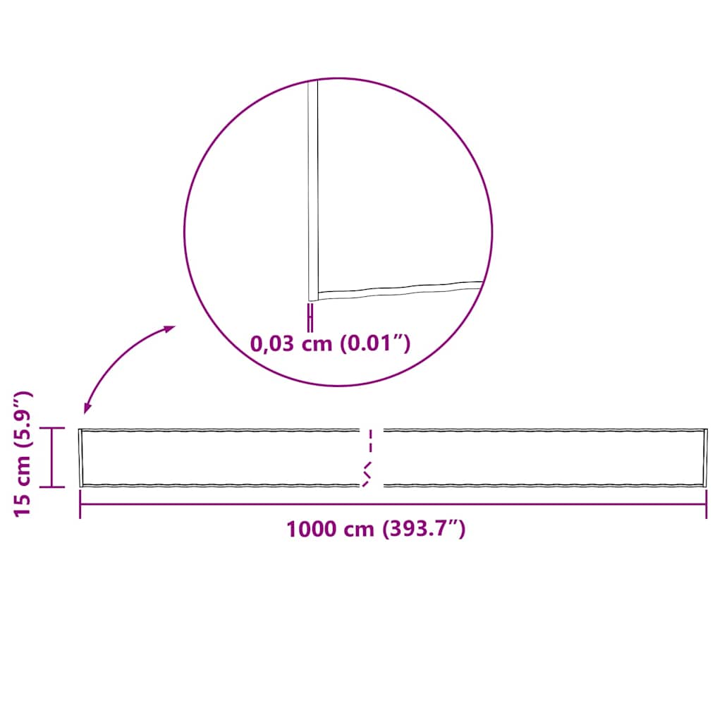 Άκρη Γκαζόν Ασημί 1000 x 15 x 0.03 εκ. Γαλβανισμένο Χάλυβα - Pakobazaar