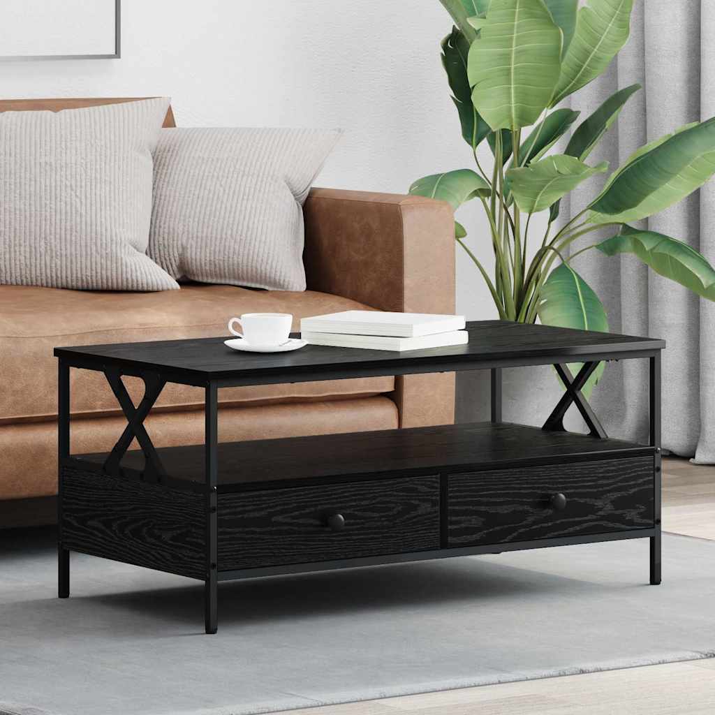 Τραπεζάκι σαλονιού with Drawer Μαύρη δρυς 100 x 51 x 45 cm