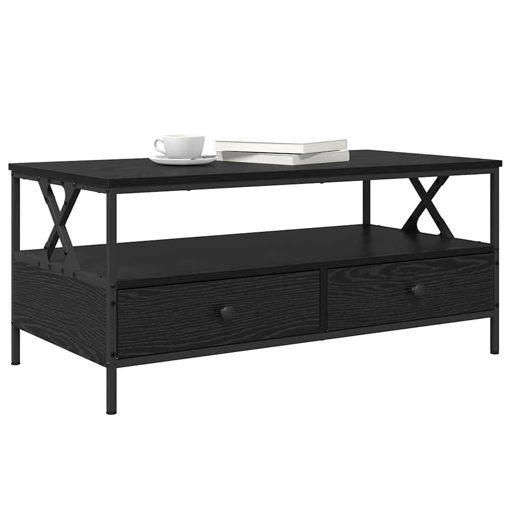 Τραπεζάκι σαλονιού with Drawer Μαύρη δρυς 100 x 51 x 45 cm
