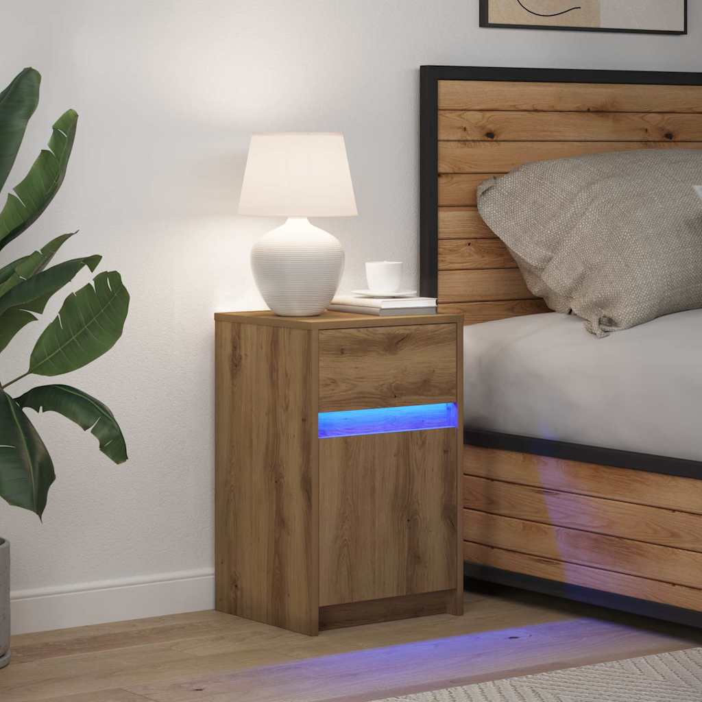 LED Κρεβατάκι Ντουλάπα με συρτάρι artisan δρυς 38 x 34 x 61 εκ. - Pakobazaar