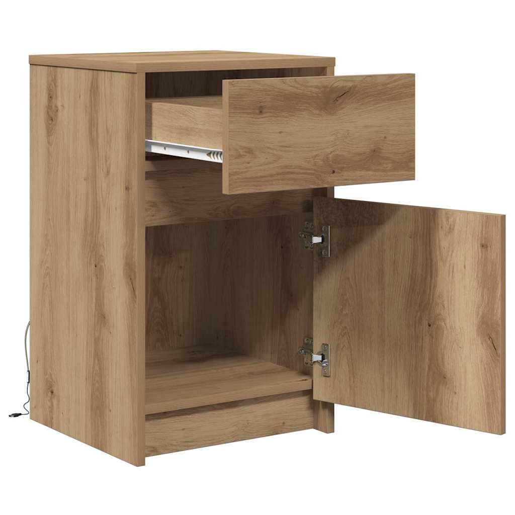 LED Κρεβατάκι Ντουλάπα με συρτάρι artisan δρυς 38 x 34 x 61 εκ. - Pakobazaar