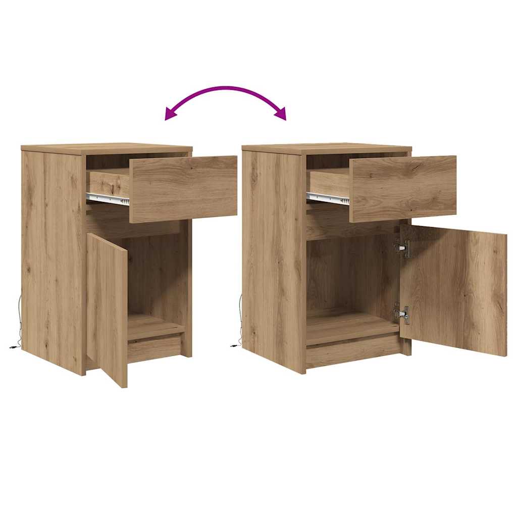 LED Κρεβατάκι Ντουλάπα με συρτάρι artisan δρυς 38 x 34 x 61 εκ. - Pakobazaar