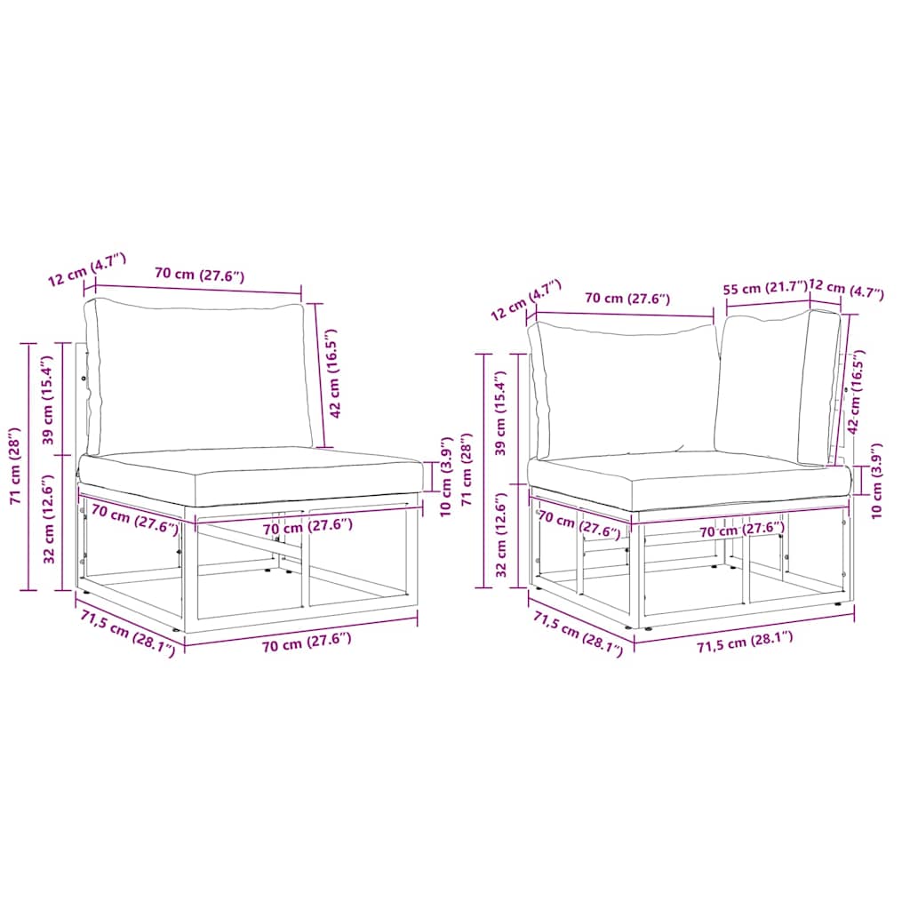 Σετ Καναπέ Κήπου με μαξιλάρι 8 pcs Μαύρο Αλουμίνιο