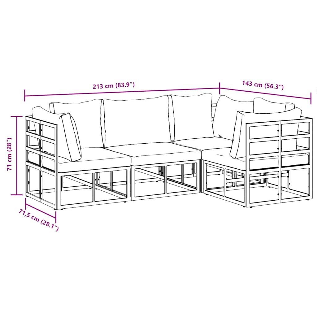 Σετ Καναπέ Κήπου με μαξιλάρι 4 pcs Μαύρο Αλουμίνιο