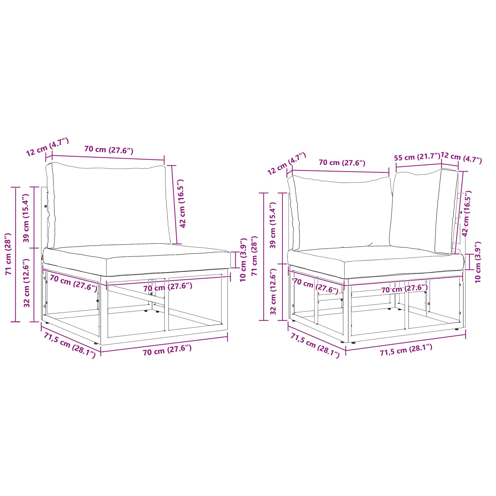 Σετ Καναπέ Κήπου με μαξιλάρι 6 pcs Μαύρο Αλουμίνιο