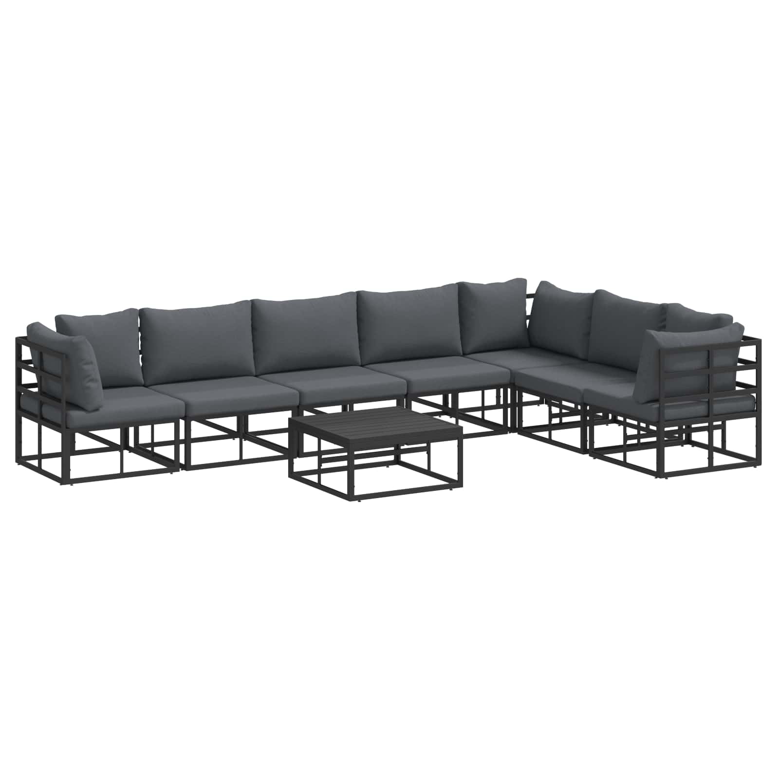 Σετ Καναπέ Κήπου με μαξιλάρι 8 pcs Μαύρο Αλουμίνιο
