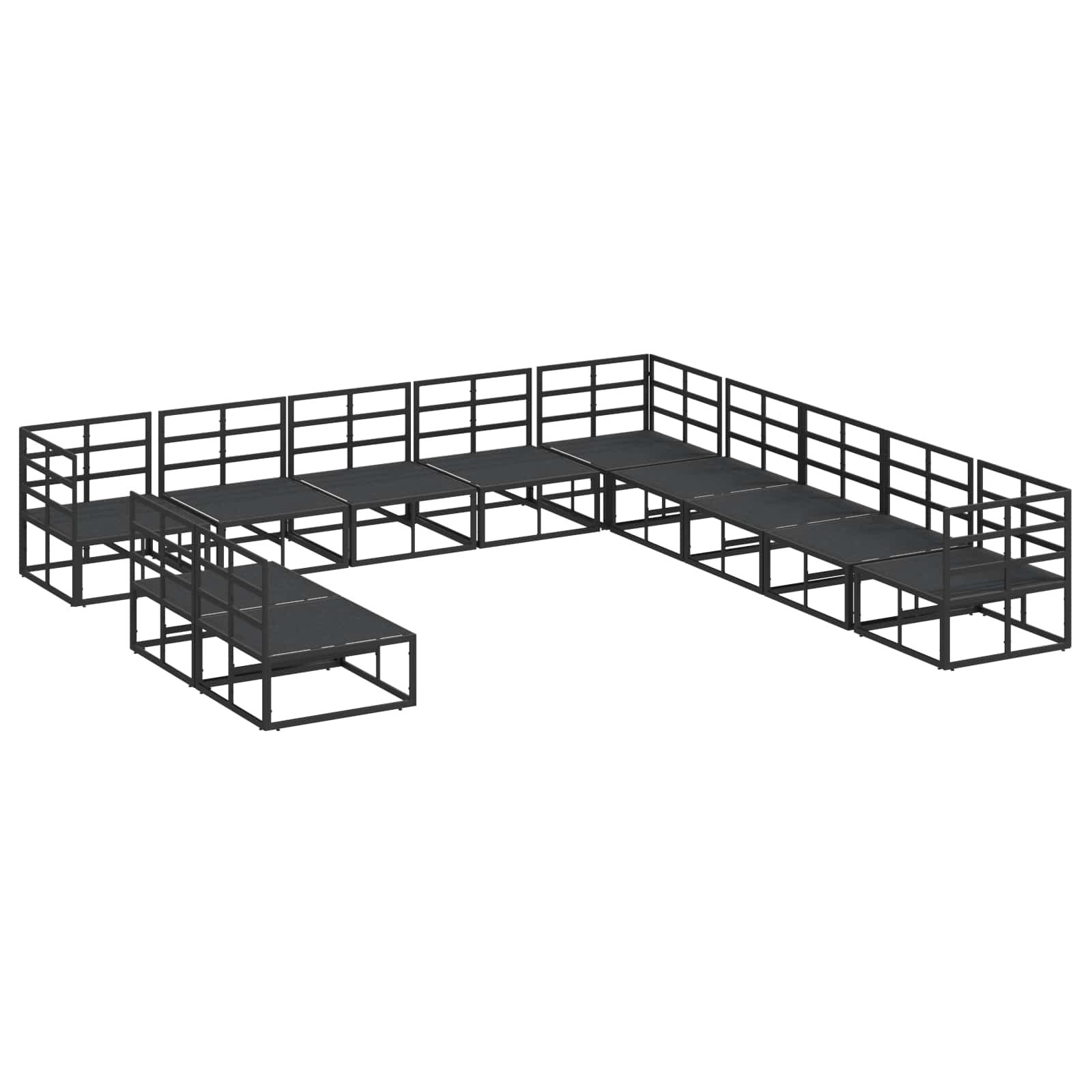 Σετ Καναπέ Κήπου με μαξιλάρι 11 pcs Μαύρο Αλουμίνιο