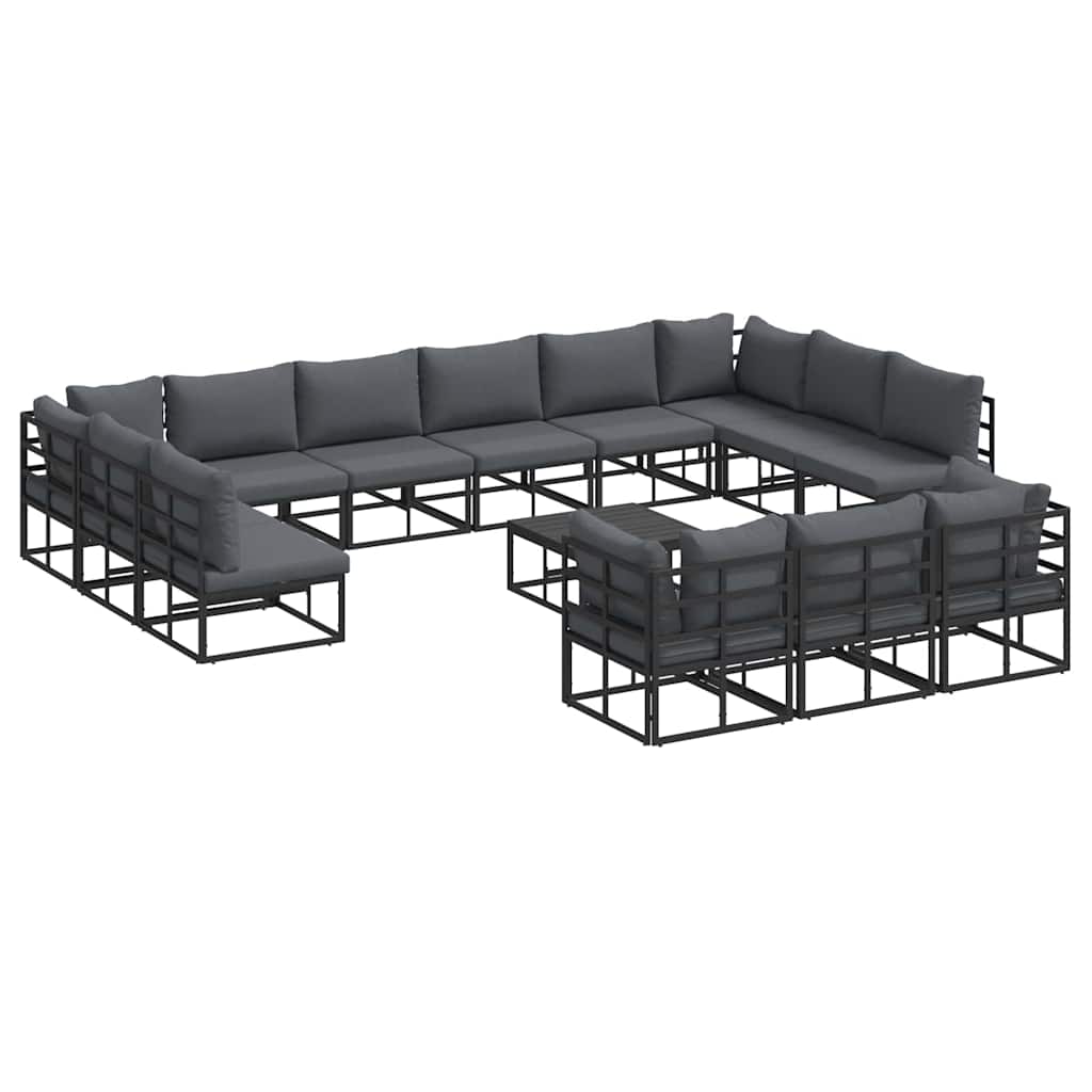 Σετ Καναπέ Κήπου με μαξιλάρι 14 pcs Μαύρο Αλουμίνιο