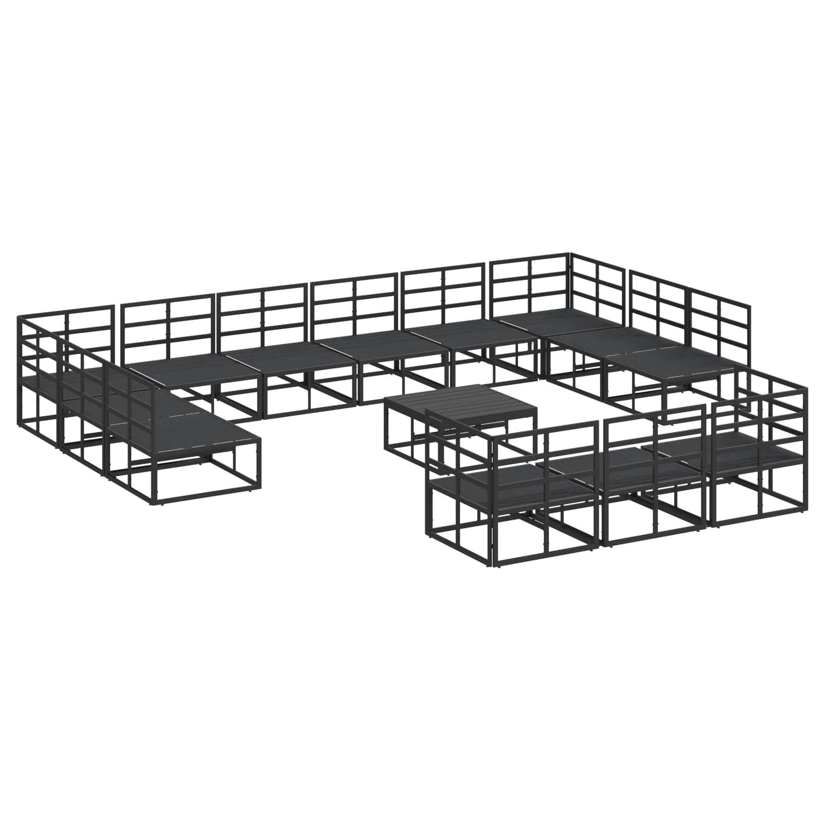 Σετ Καναπέ Κήπου με μαξιλάρι 14 pcs Μαύρο Αλουμίνιο