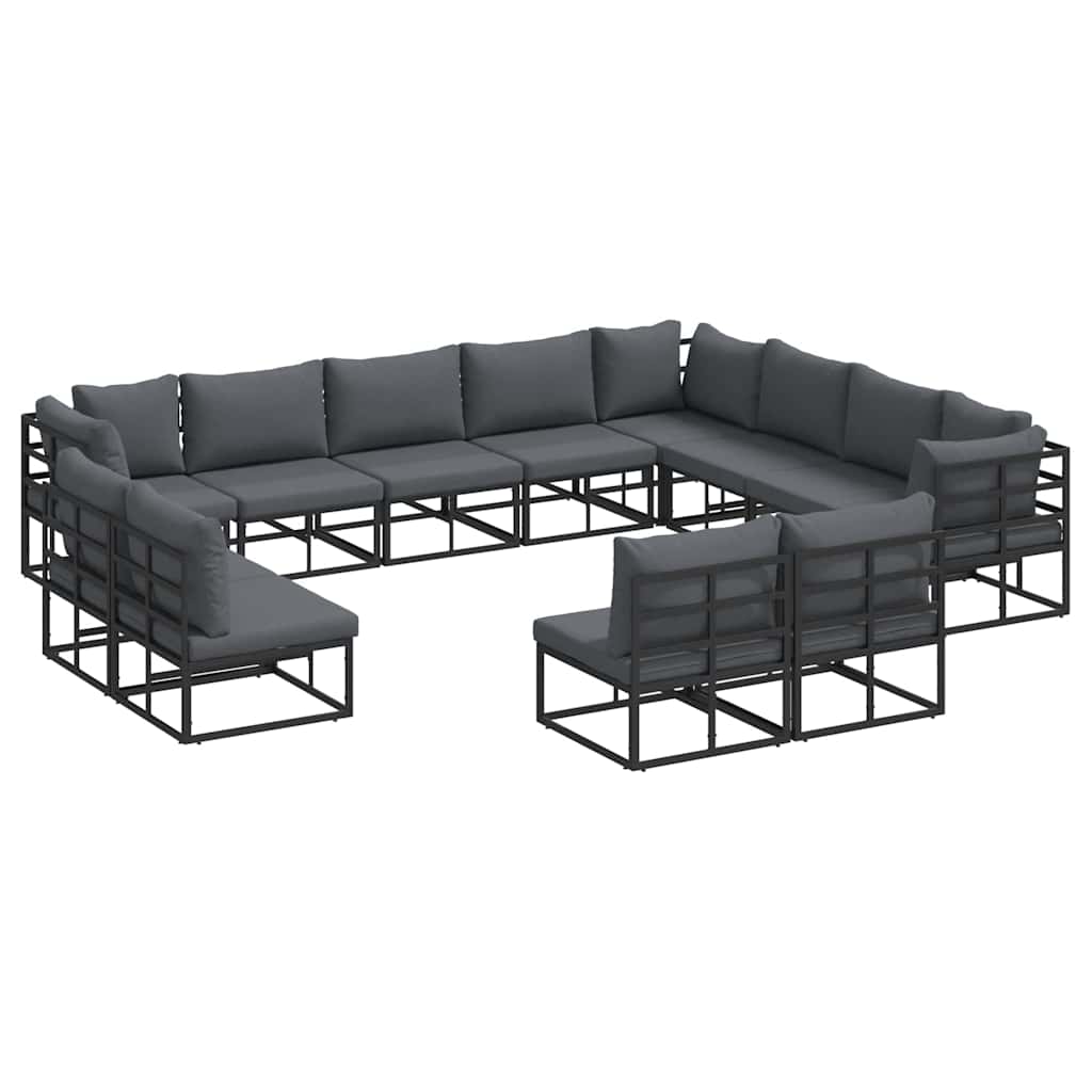 Σετ Καναπέ Κήπου με μαξιλάρι 12 pcs Μαύρο Αλουμίνιο