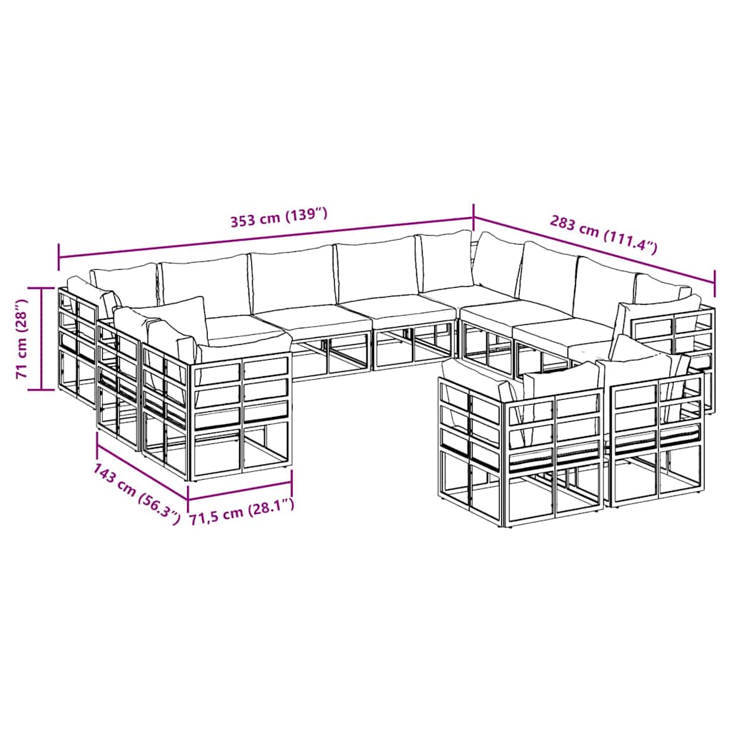 Σετ Καναπέ Κήπου με μαξιλάρι 12 pcs