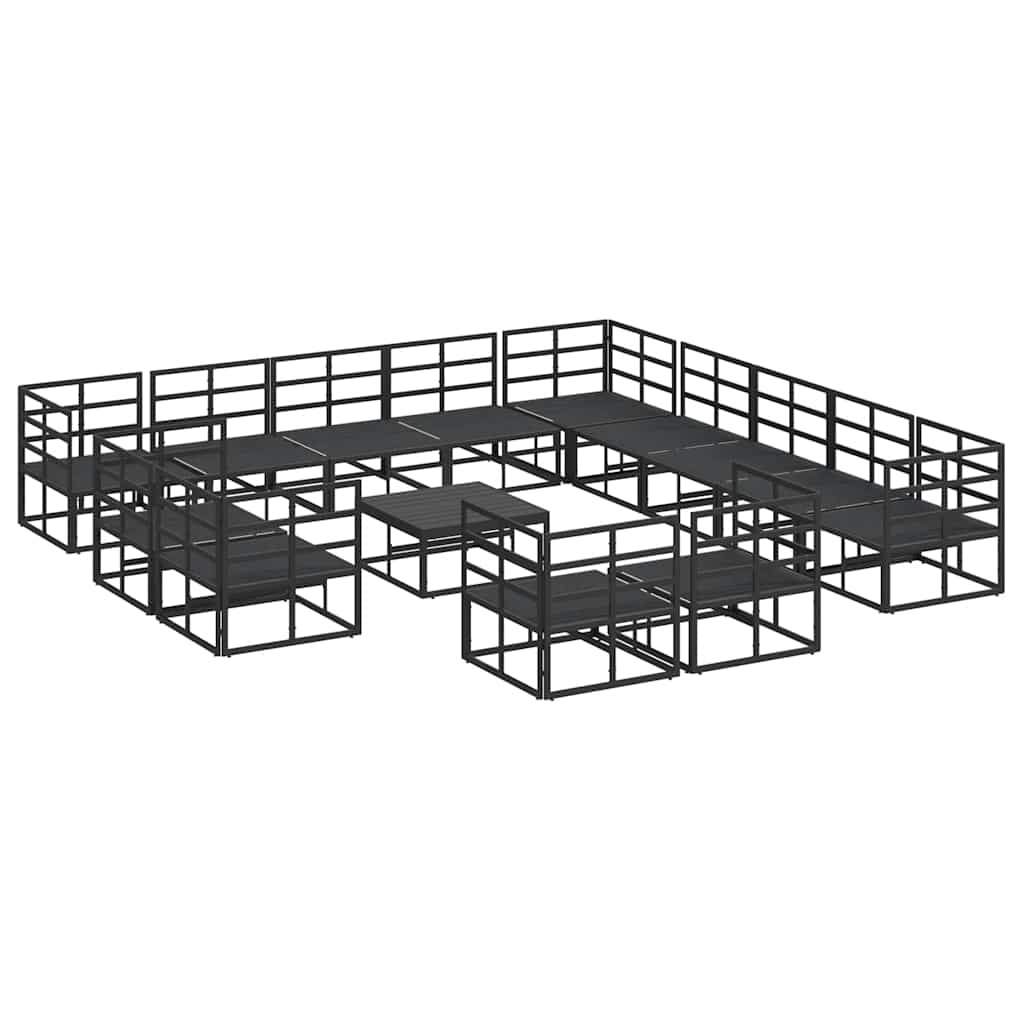 Σετ Καναπέ Κήπου με μαξιλάρι 14 pcs Μαύρο Αλουμίνιο