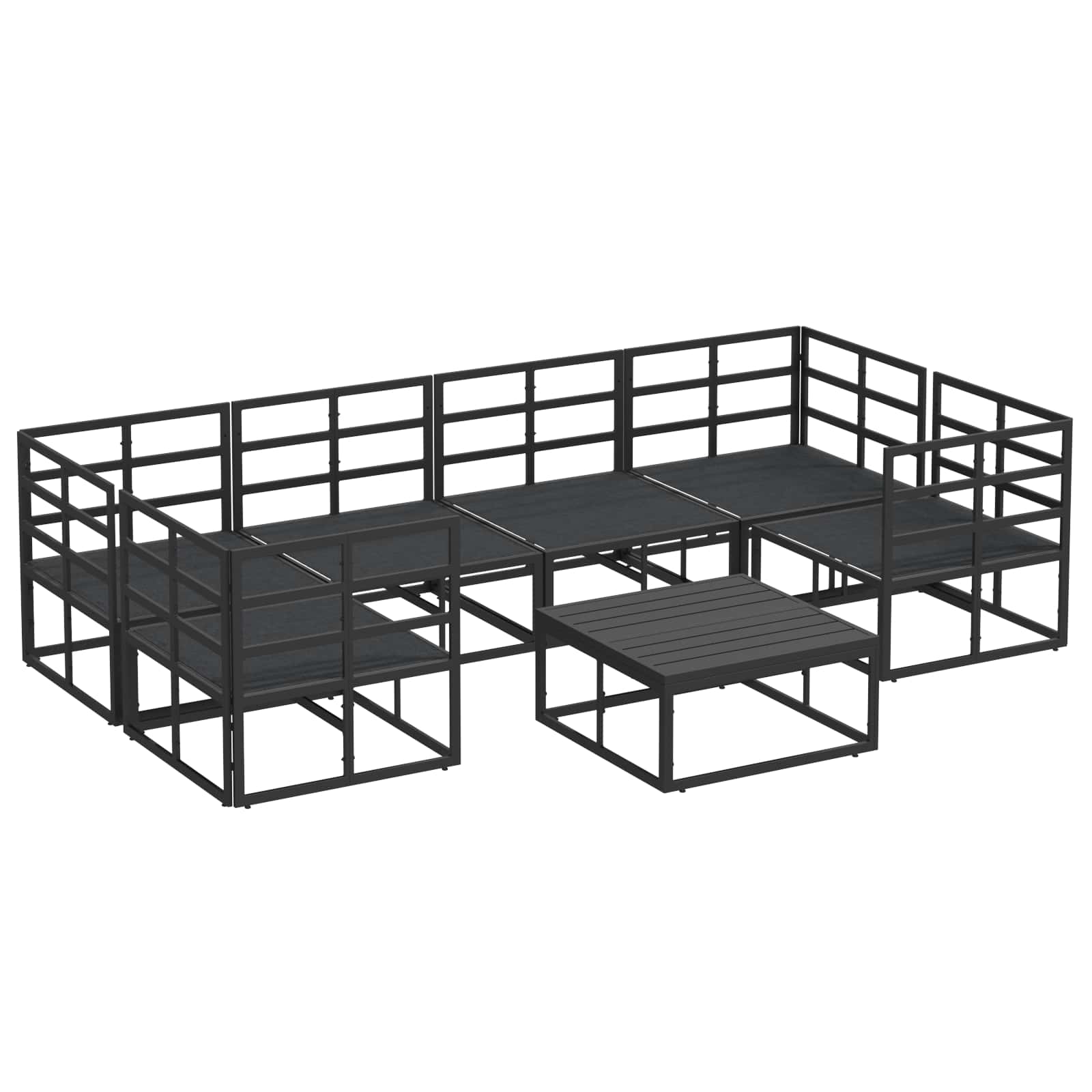 Σετ Καναπέ Κήπου με μαξιλάρι 7 pcs Μαύρο Αλουμίνιο