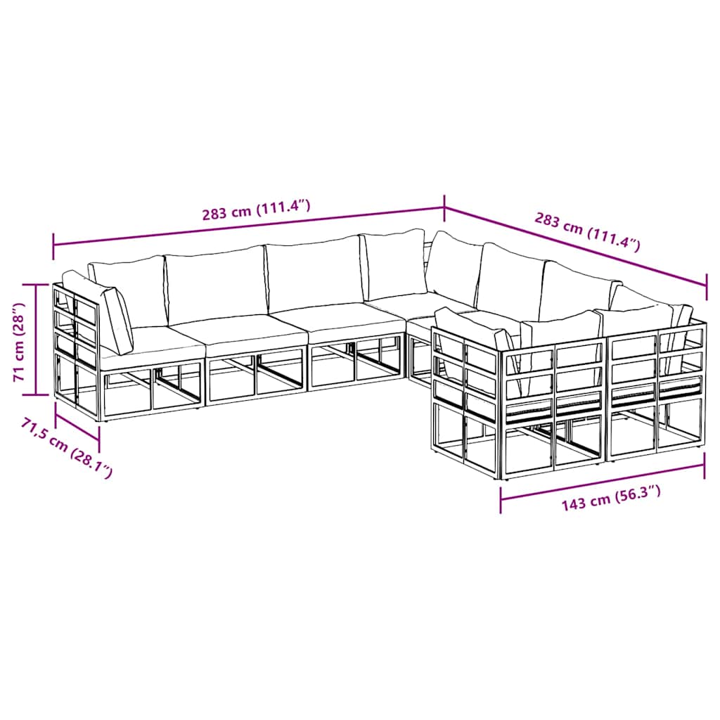 Σετ Καναπέ Κήπου με μαξιλάρι 8 pcs Μαύρο Ατσάλι