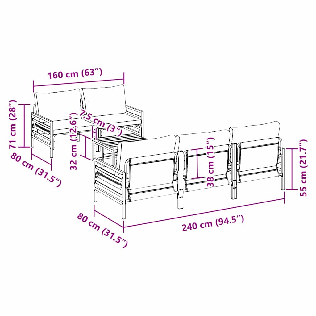 Σετ Καναπέ Κήπου με μαξιλάρι 6 pcs Μαύρο Ατσάλι