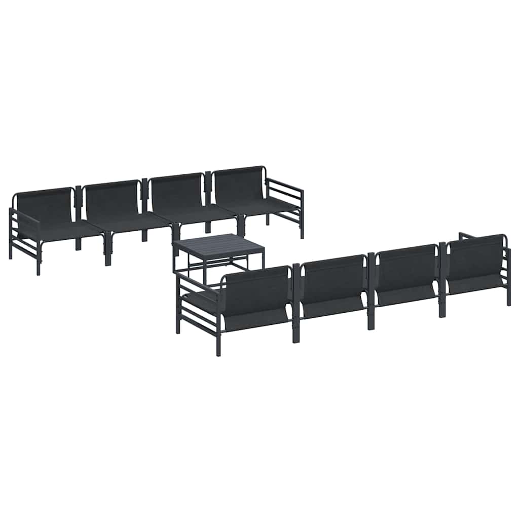 Σετ Καναπέ Κήπου με μαξιλάρι 9 pcs Μαύρο Ατσάλι