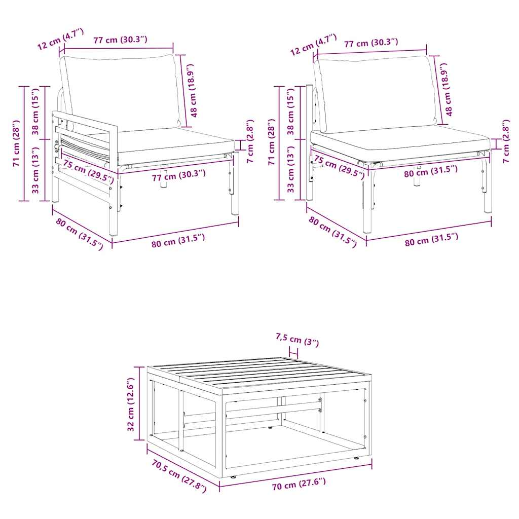 Σετ Καναπέ Κήπου με μαξιλάρι 9 pcs Μαύρο Ατσάλι