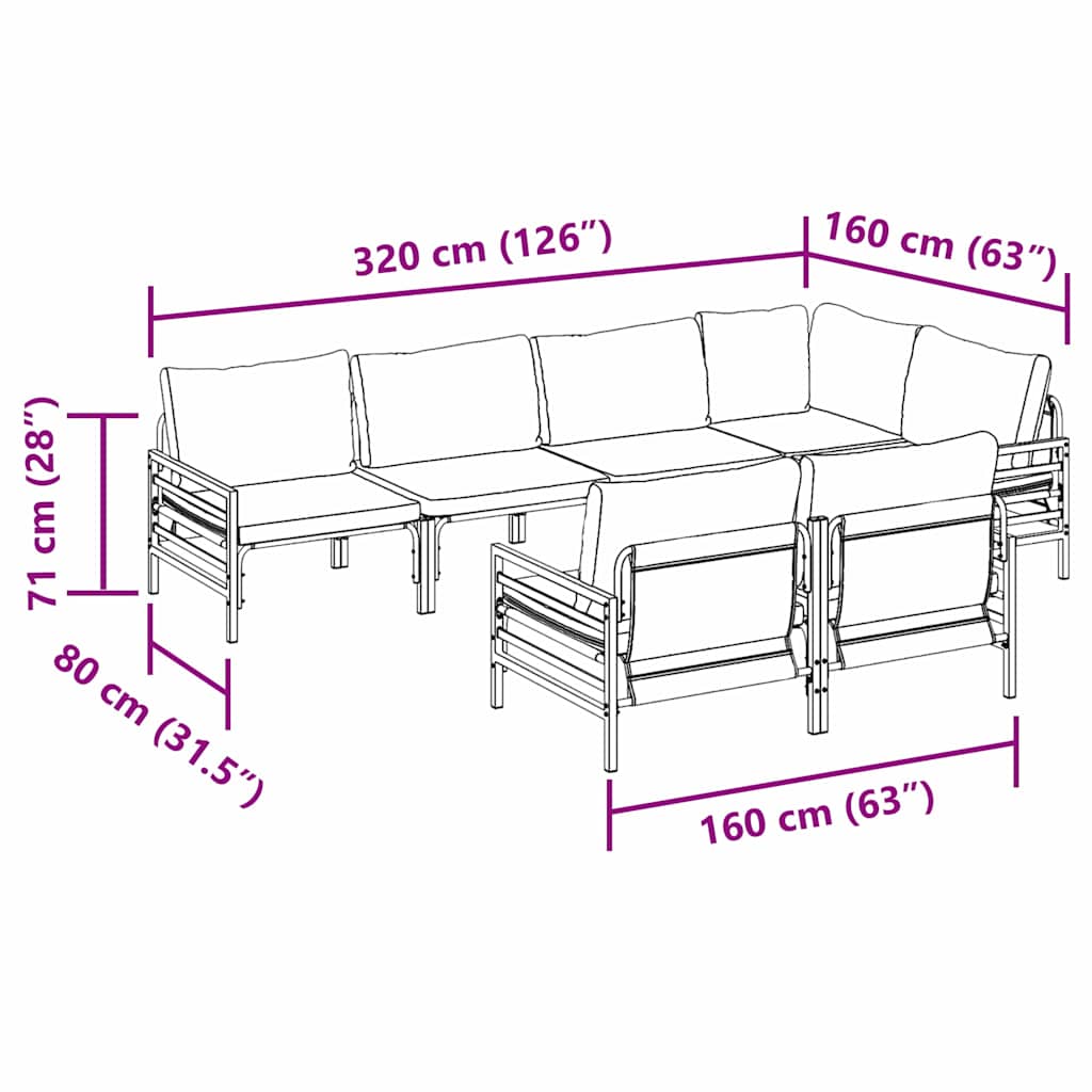 Σετ Καναπέ Κήπου με μαξιλάρι 7 pcs Μαύρο Ατσάλι