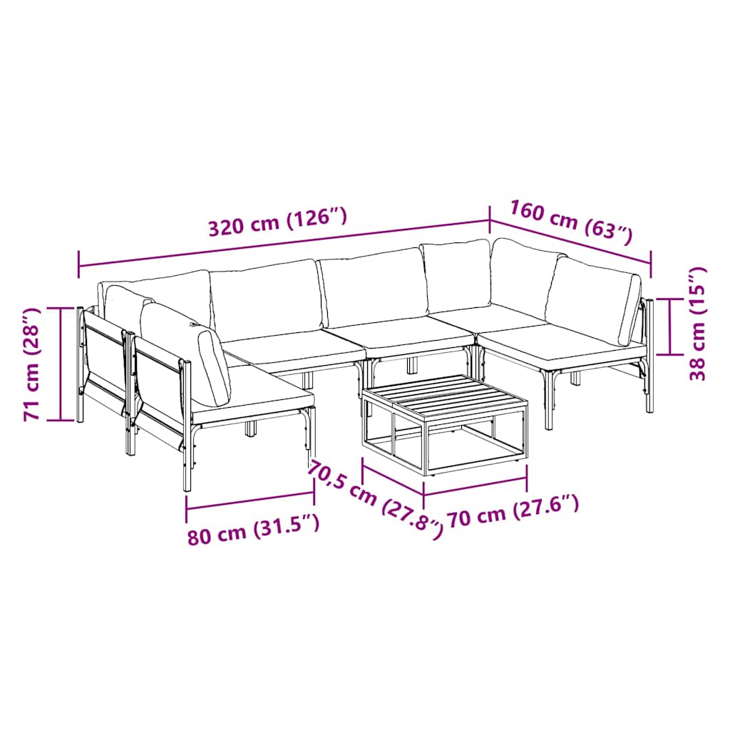 Σετ Καναπέ Κήπου με μαξιλάρι 7 pcs Μαύρο Ατσάλι