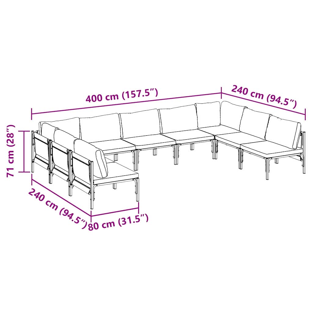 Σετ Καναπέ Κήπου με μαξιλάρι 9 pcs Μαύρο Ατσάλι