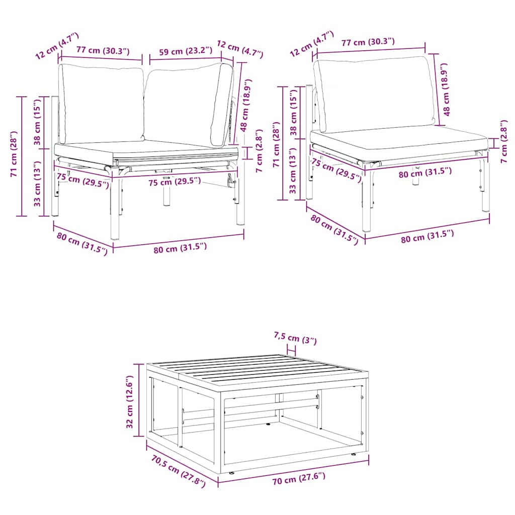 Σετ Καναπέ Κήπου με μαξιλάρι 14 pcs Μαύρο Ατσάλι