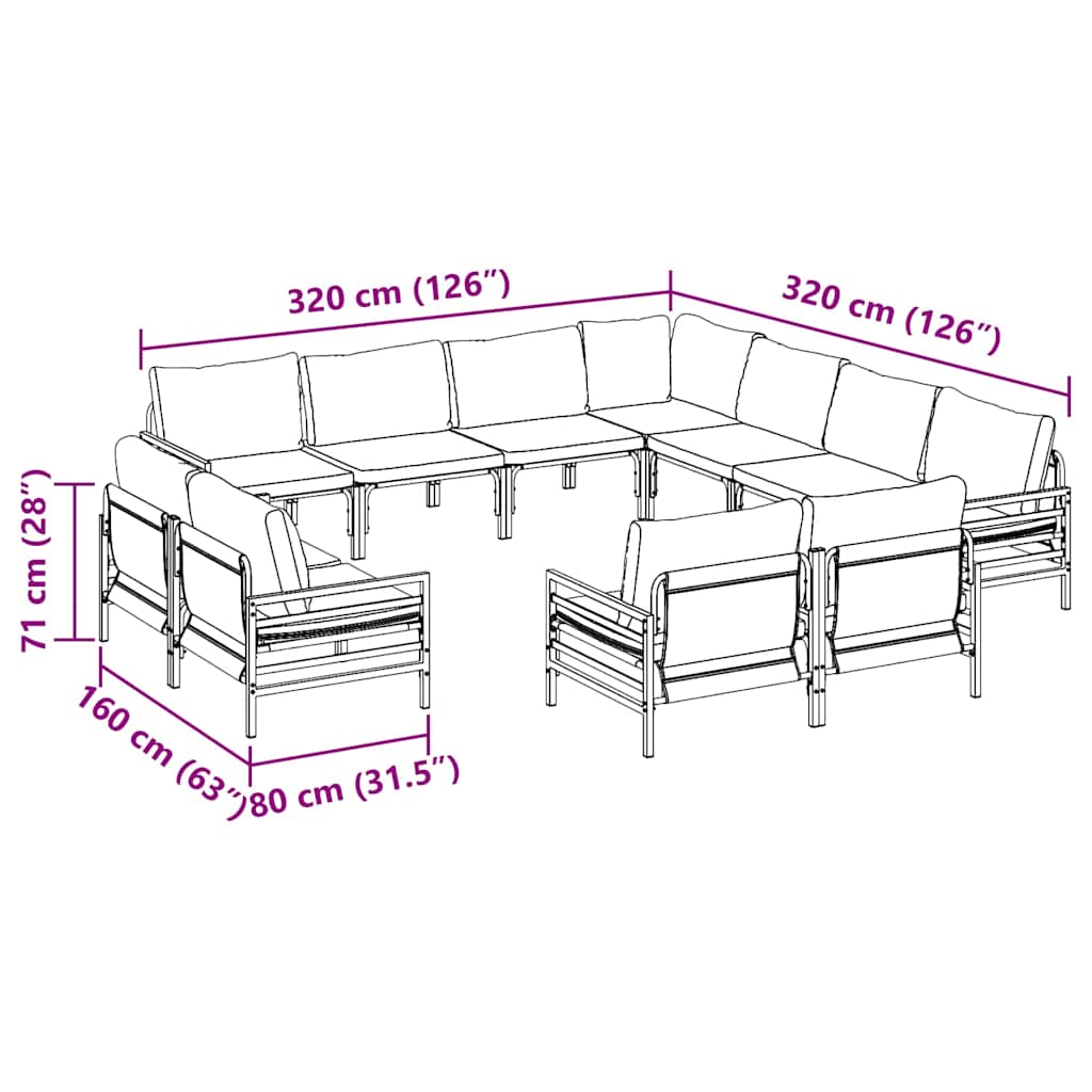 Σετ Καναπέ Κήπου με μαξιλάρι 11 pcs Μαύρο Ατσάλι