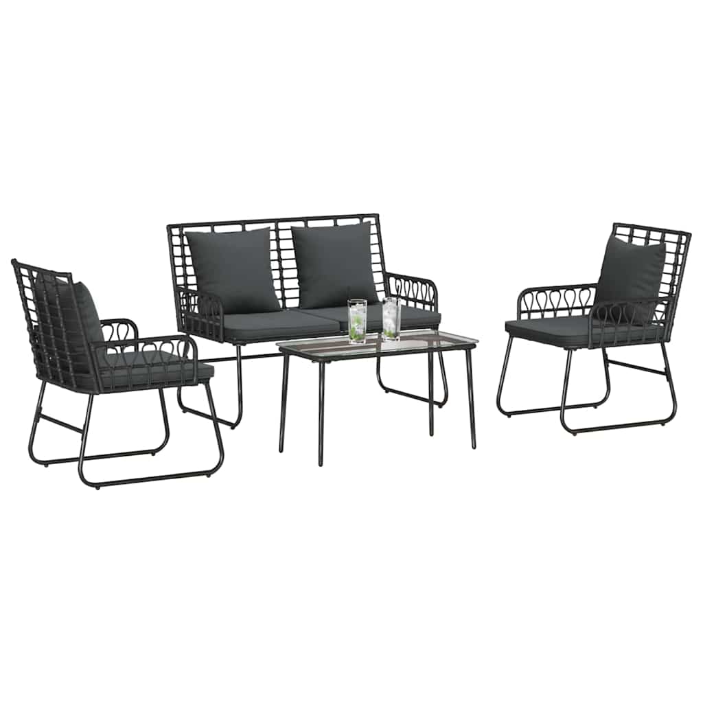 ΣΕΤ ΕΠΙΠΛΩΝ ΚΗΠΟΥ 4 pcs Μαύρο και Ανθρακί συνθετικό ρατάν
