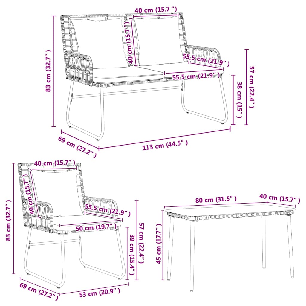 ΣΕΤ ΕΠΙΠΛΩΝ ΚΗΠΟΥ 4 pcs Μαύρο και Ανθρακί συνθετικό ρατάν
