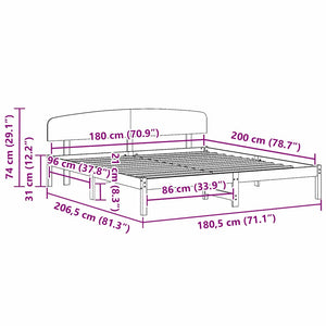 Σκελετός Κρεβατιού Φυσικό 180 x 200 cm Στερεά ξυλεία πεύκου - Pakobazaar